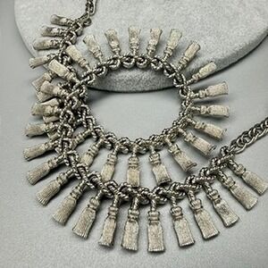 Vintage Cleopatra Style Silver Tone Tassel Fringe Choker Necklace 13"-15"